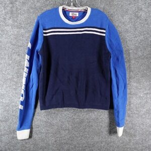 Tommy Hilfiger Denim‎ Pullover Sweater Womens S Navy Blue Racing Stripe Crewneck
